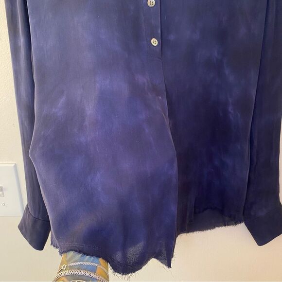 RAQUEL ALLEGRA Silk Subtle Tie-Dye Button Shirt Blouse Navy Blue Sz 0 Small - Picture 8 of 11